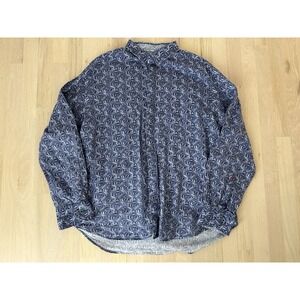 ROBERT GRAHAM Blue Linen Cotton Blend Geometric Print Shirt Sz XXL 2XL